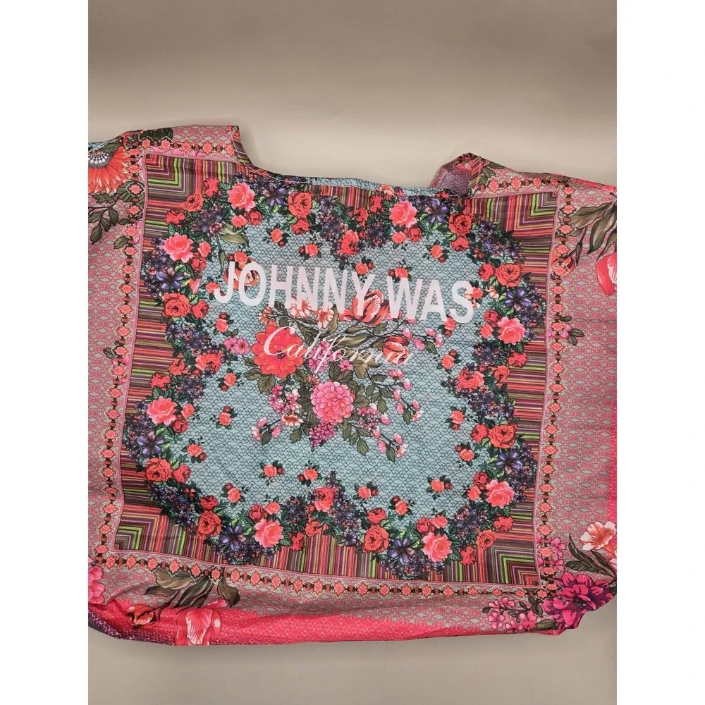 Johnny Was California Floral Reusable Foldable Shopping Tote Bag Pink Boho Beach